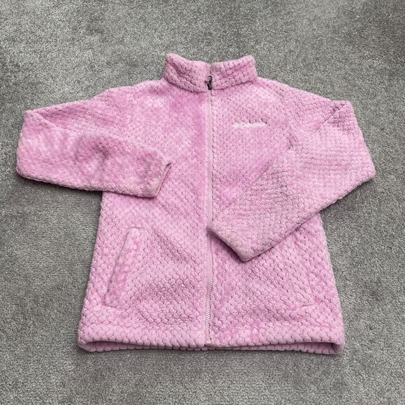Columbia Fire Side Sherpa Jacket Gils Large Pink Full Zip Pocket Outdoor Hiking
